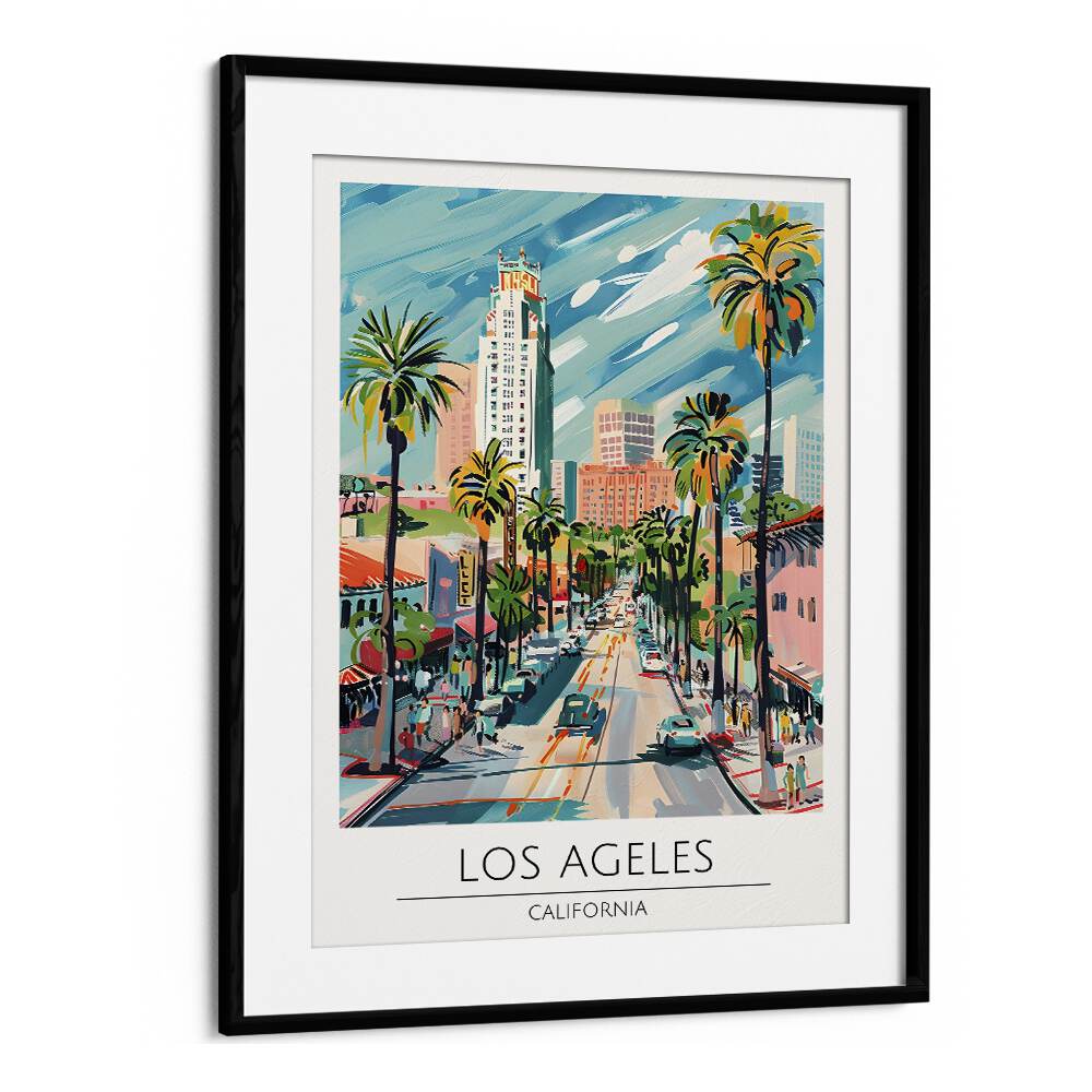 los angeles-usa travel posters in Black Frame With Mount