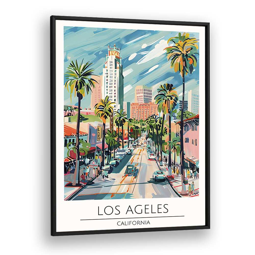 los angeles-usa travel posters in Black Plain Frame