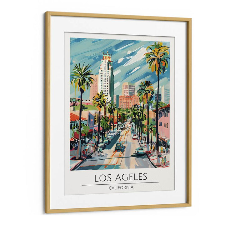 los angeles-usa travel posters in Oak Wood Frame With Mount