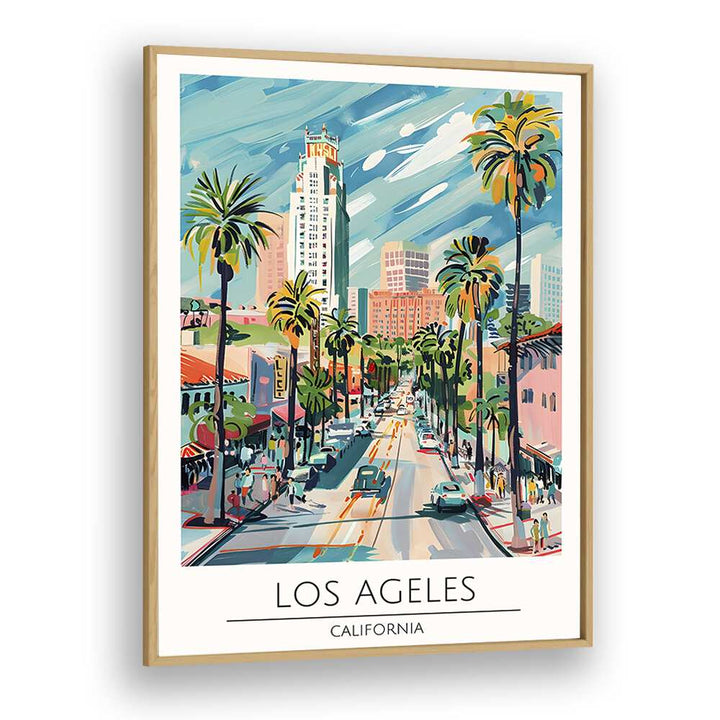 los angeles-usa travel posters in Oak Wood Plain Frame