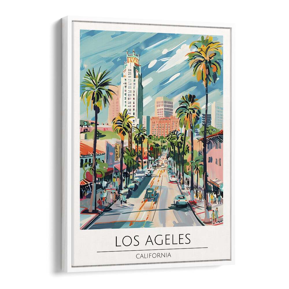 los angeles-usa travel posters in White Floater Frame