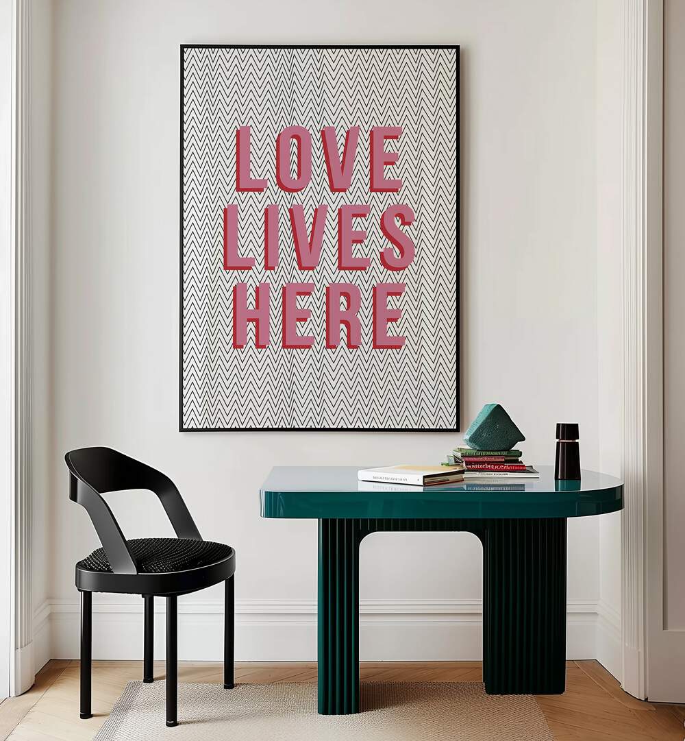 love lives here by frankie kerr-dineen geometric paintings Artwork II placed on a wall