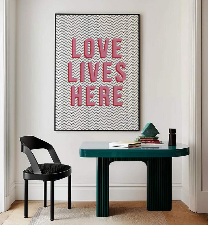 love lives here by frankie kerr-dineen geometric paintings Artwork II placed on a wall