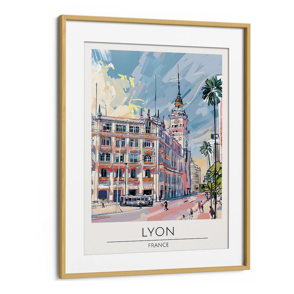 lyon-france travel posters in Oak Wood Frame With Mount