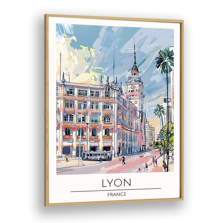 lyon-france travel posters in Oak Wood Plain Frame