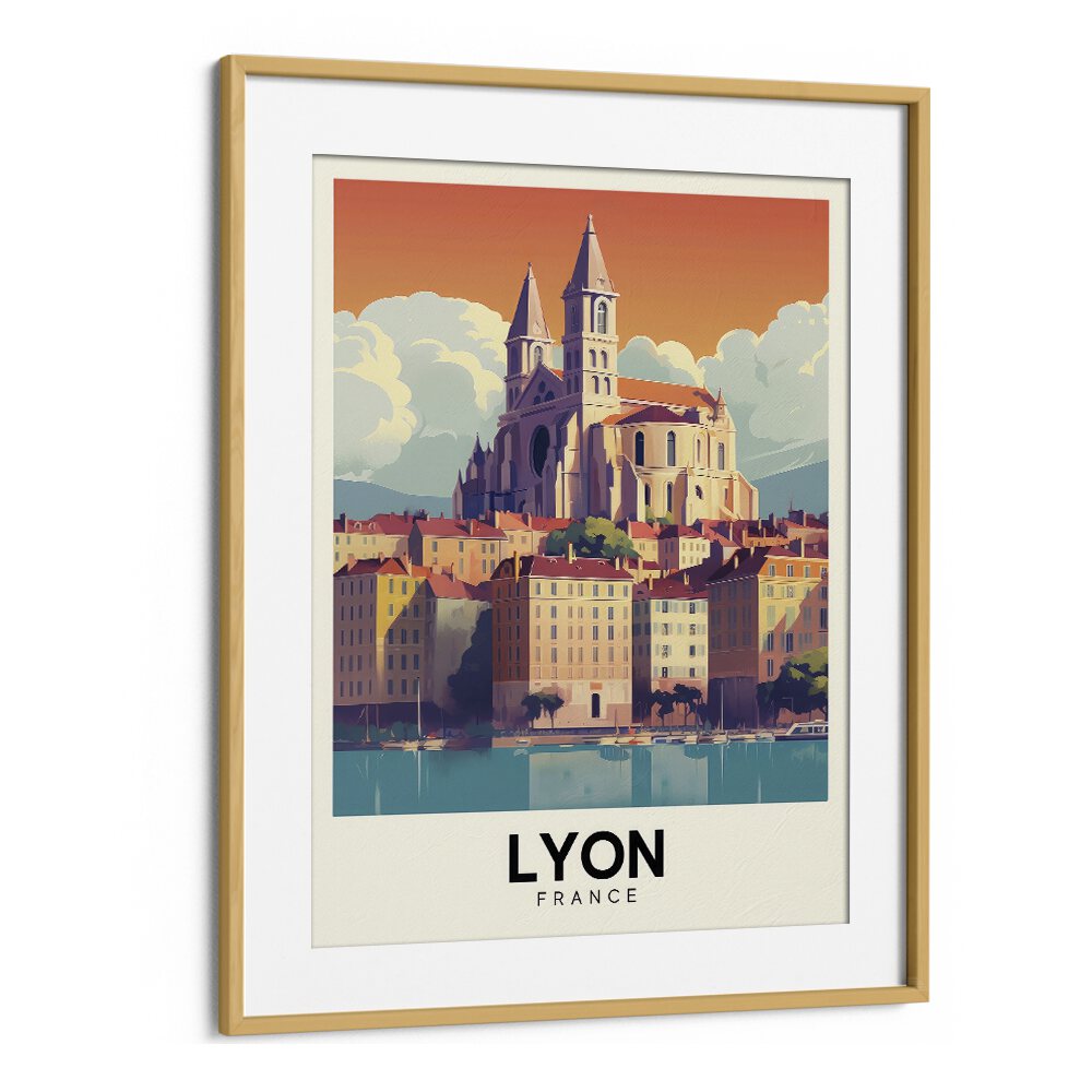 lyon-france I travel posters in Oak Wood Frame With Mount