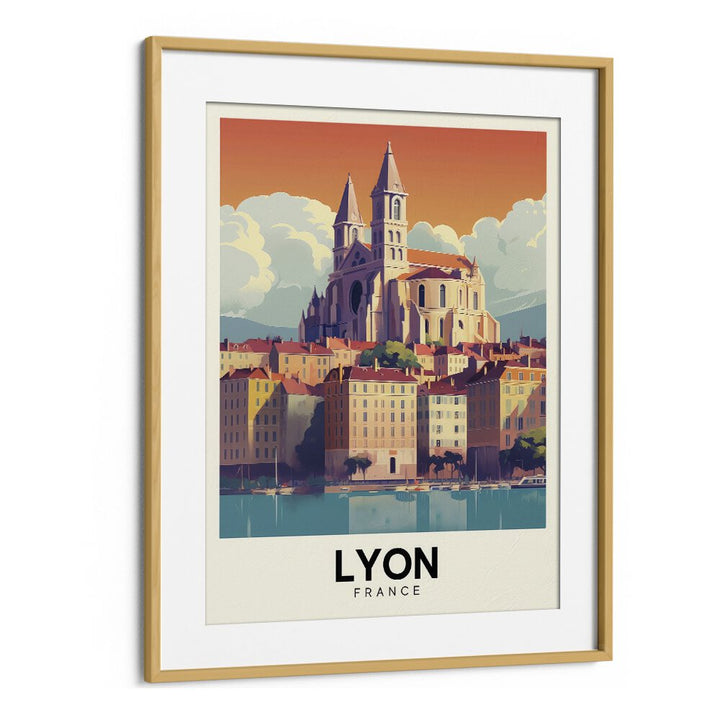 lyon-france I travel posters in Oak Wood Frame With Mount