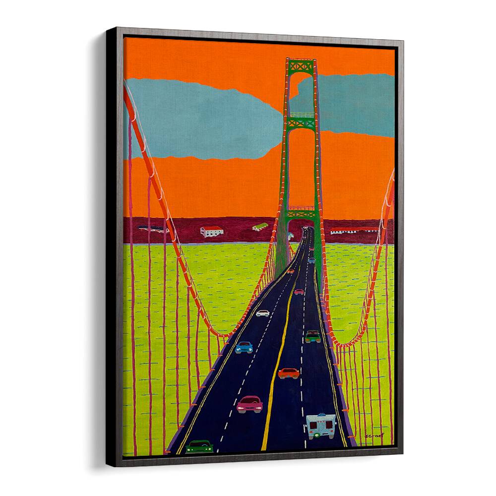 mackinac bridge landscape art prints in Black Floater Frame