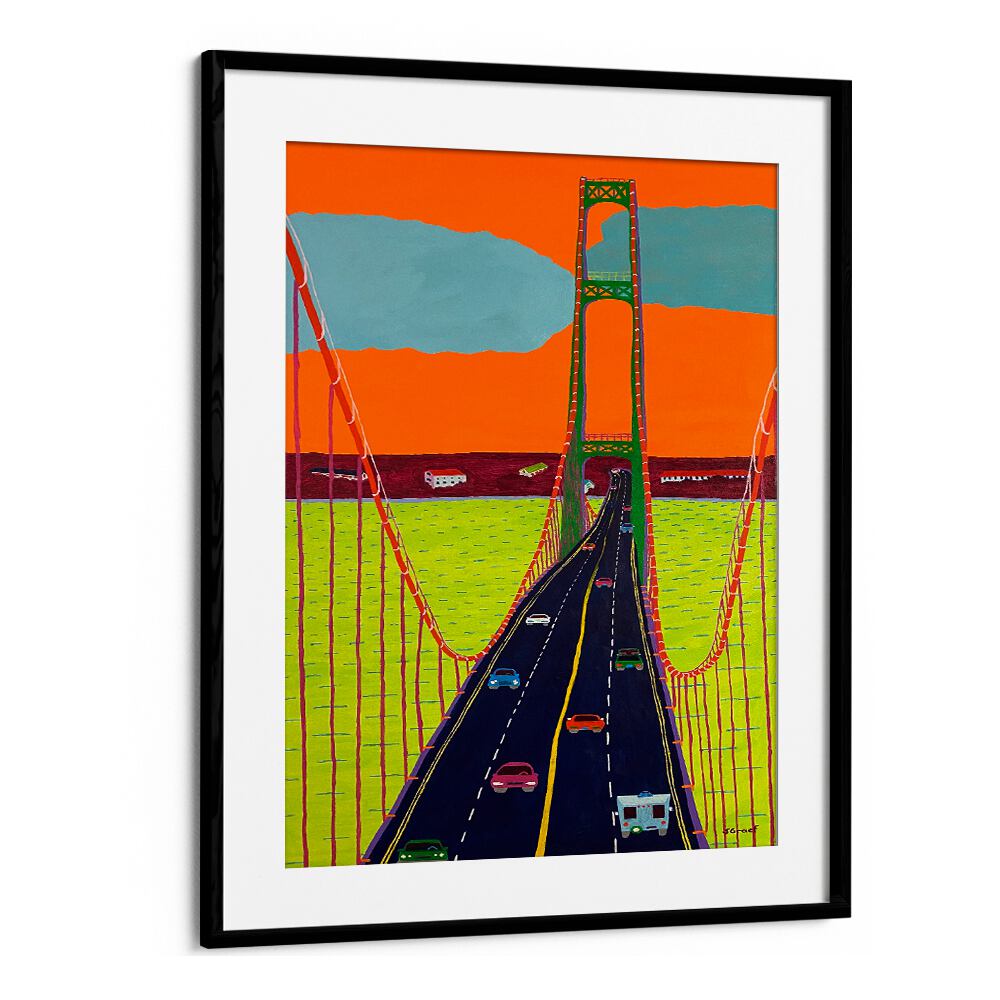 mackinac bridge landscape art prints in Black Frame With Mount