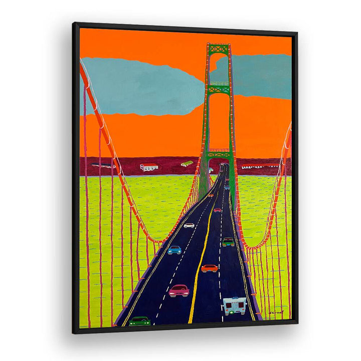 mackinac bridge landscape art prints in Black Plain Frame