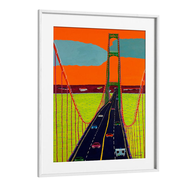 mackinac bridge landscape art prints in White Frame With Mount