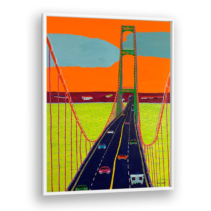 mackinac bridge landscape art prints in White Plain Frame