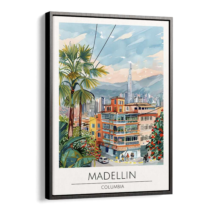 madellin-columbia travel posters in Black Floater Frame