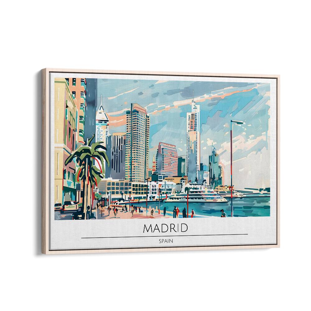 madrid city-spain travel posters in Oak Wood Floater Frame