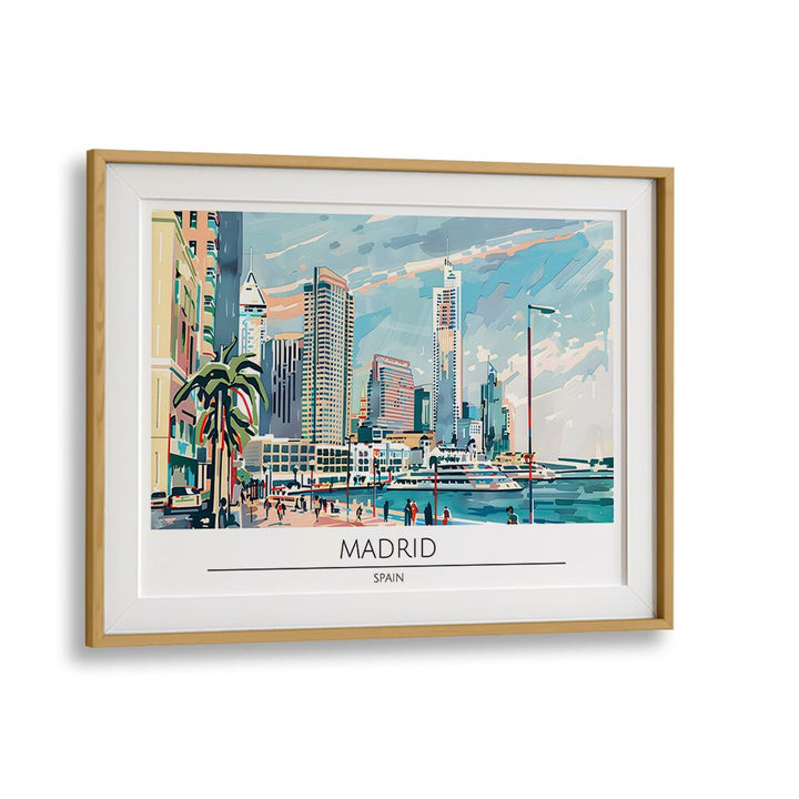 madrid city-spain travel posters in Oak Wood Frame With Mount