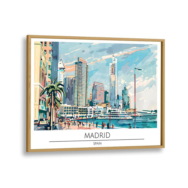 madrid city-spain travel posters in Oak Wood Plain Frame