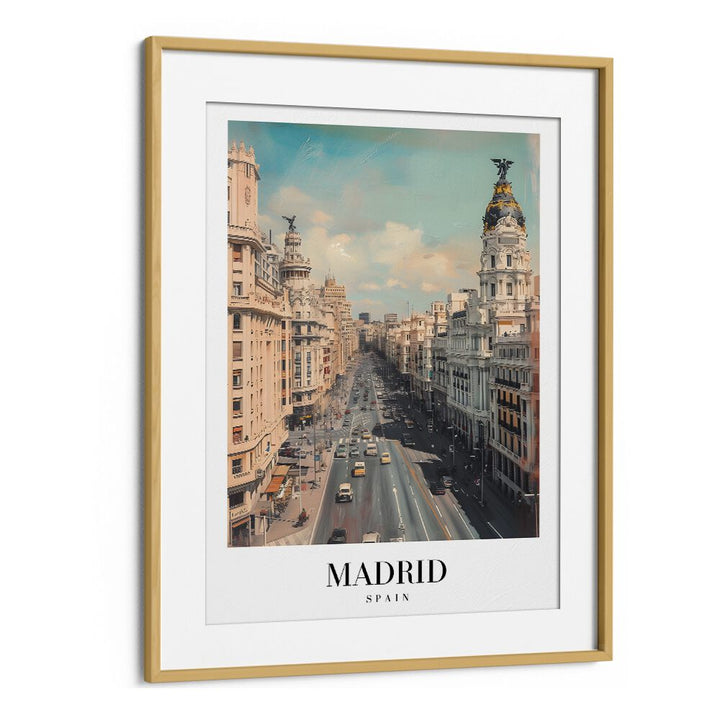 madrid-spain I travel posters in Oak Wood Frame With Mount