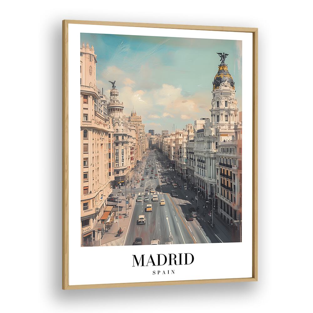 madrid-spain I travel posters in Oak Wood Plain Frame