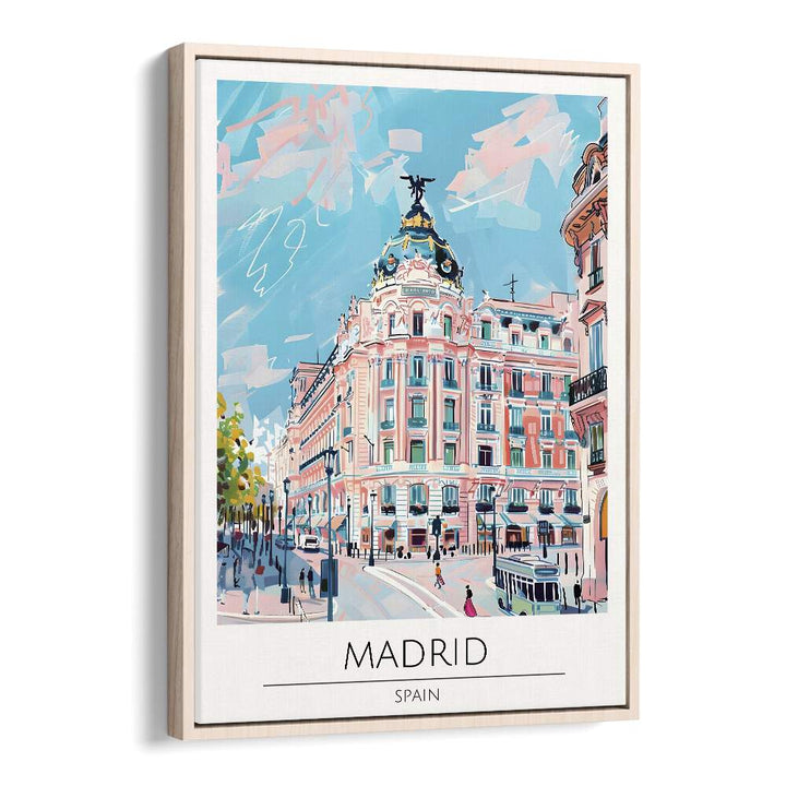 madrid travel posters in Oak Wood Floater Frame