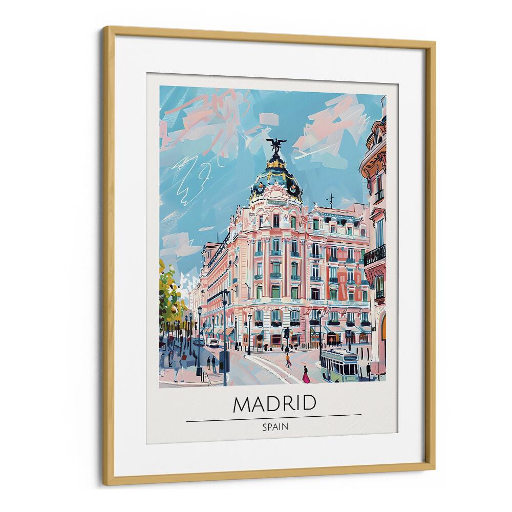 madrid travel posters in Oak Wood Frame With Mount