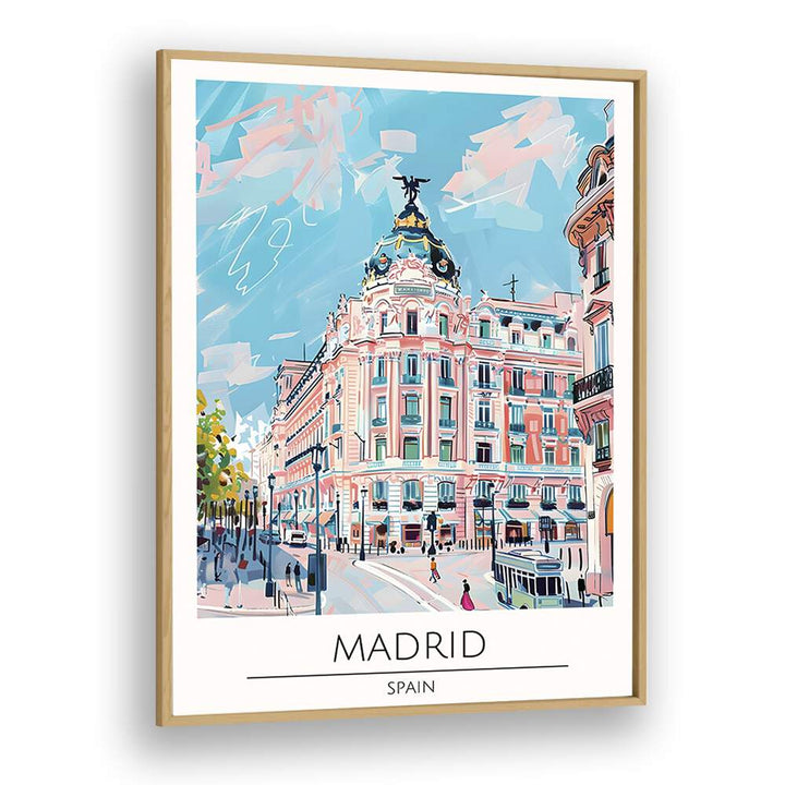 madrid travel posters in Oak Wood Plain Frame