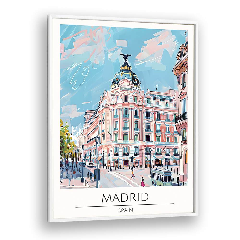 madrid travel posters in White Plain Frame