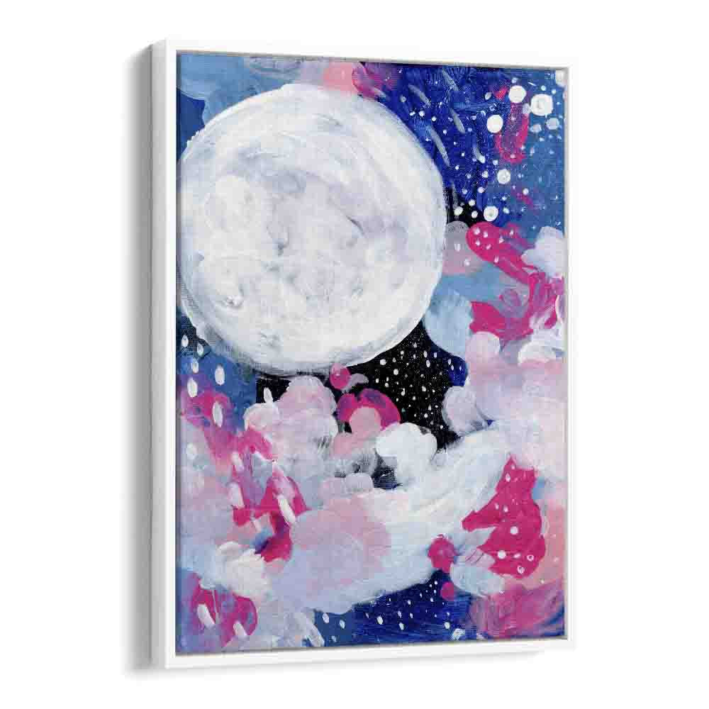 magic moon by ejaaz haniff abstract art prints in White Floater Frame