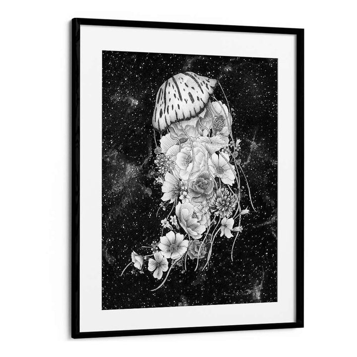 magic ocean jellyfish Vintage paintings in Black Frame With Mount