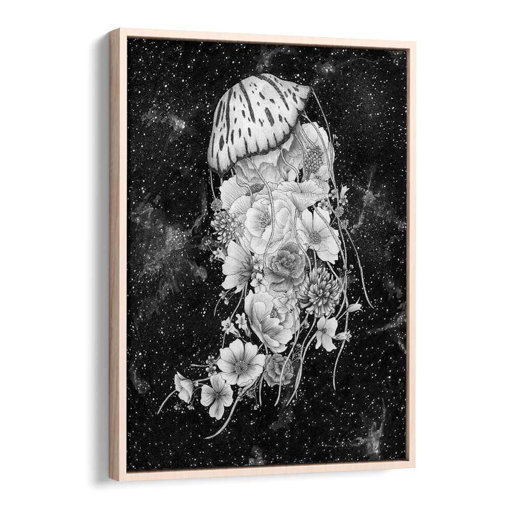 magic ocean jellyfish Vintage paintings in Oak Wood Floater Frame