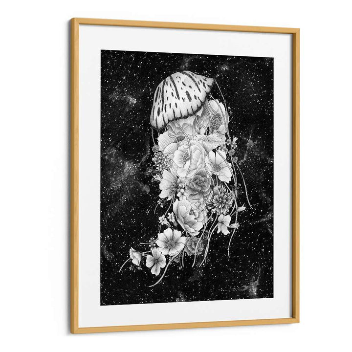 magic ocean jellyfish Vintage paintings in Oak Wood Frame With Mount