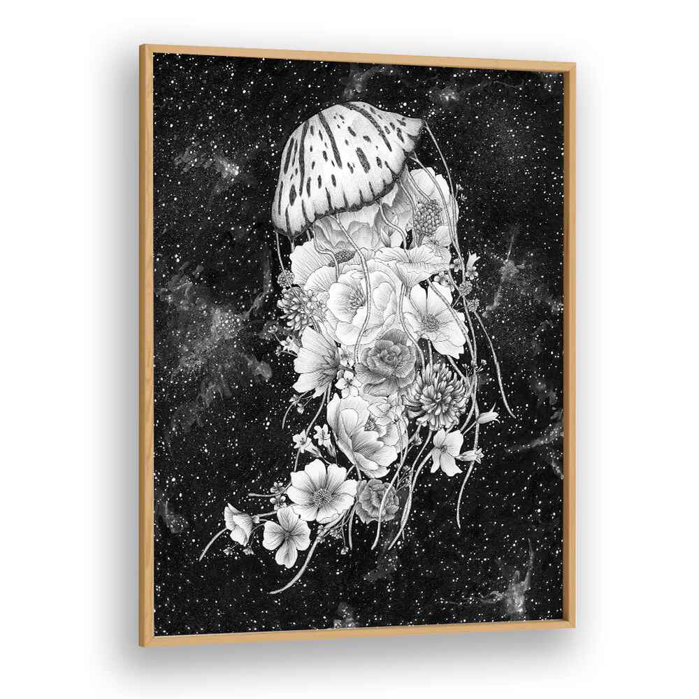 magic ocean jellyfish Vintage paintings in Oak Wood Plain Frame