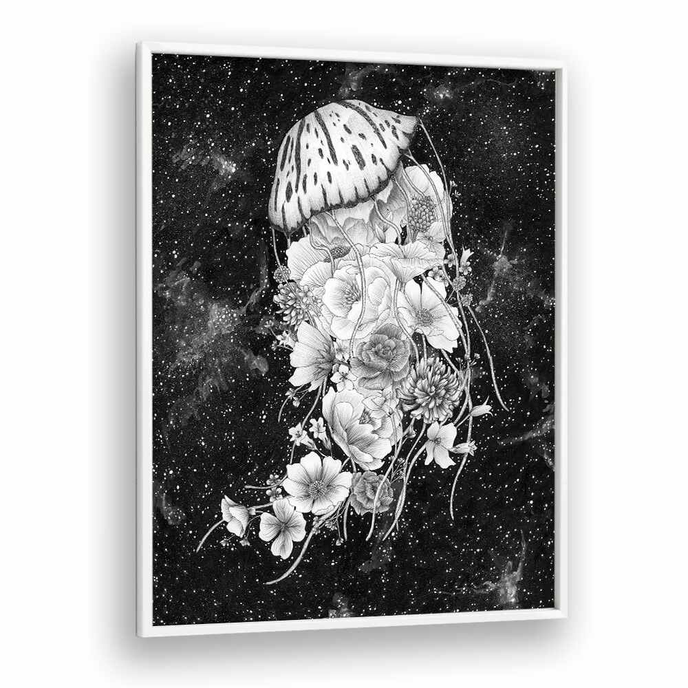 magic ocean jellyfish Vintage paintings in White Plain Frame