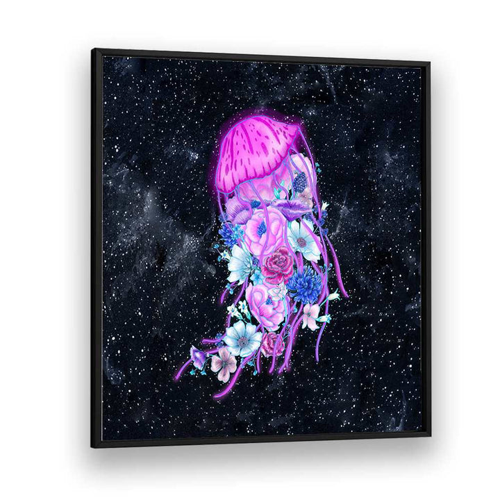 magic ocean jellyfish color mural Wildlife paintings in Black Plain Frame