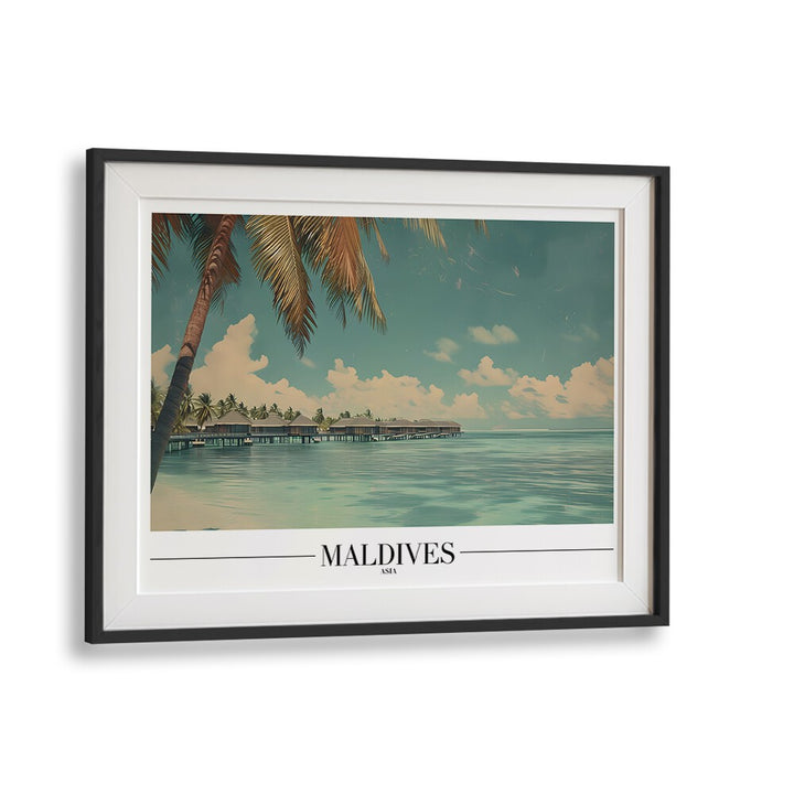 maldives-beach paradise travel posters in Black Frame With Mount