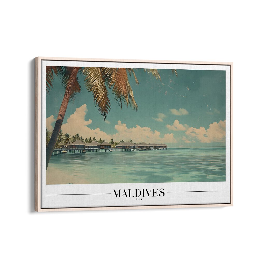 maldives-beach paradise travel posters in Oak Wood Floater Frame