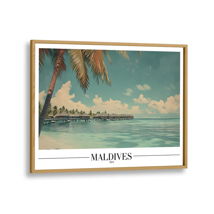 maldives-beach paradise travel posters in Oak Wood Plain Frame