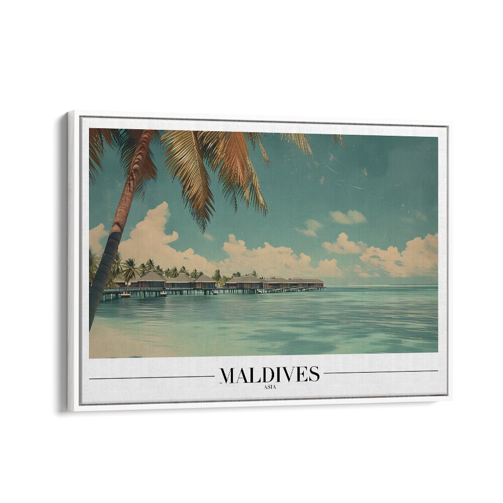 maldives-beach paradise travel posters in White Floater Frame