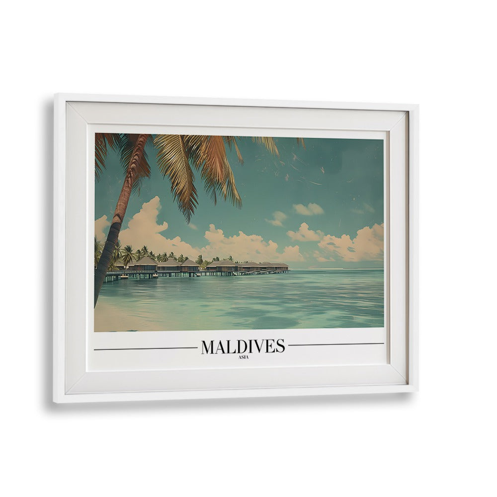 maldives-beach paradise travel posters in White Frame With Mount