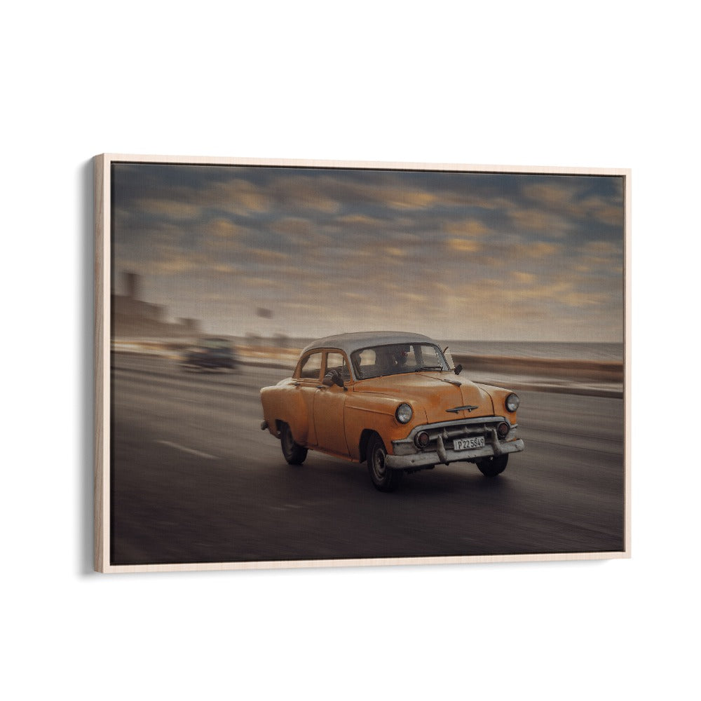 malecon II car poster in Oak Wood Floater Frame