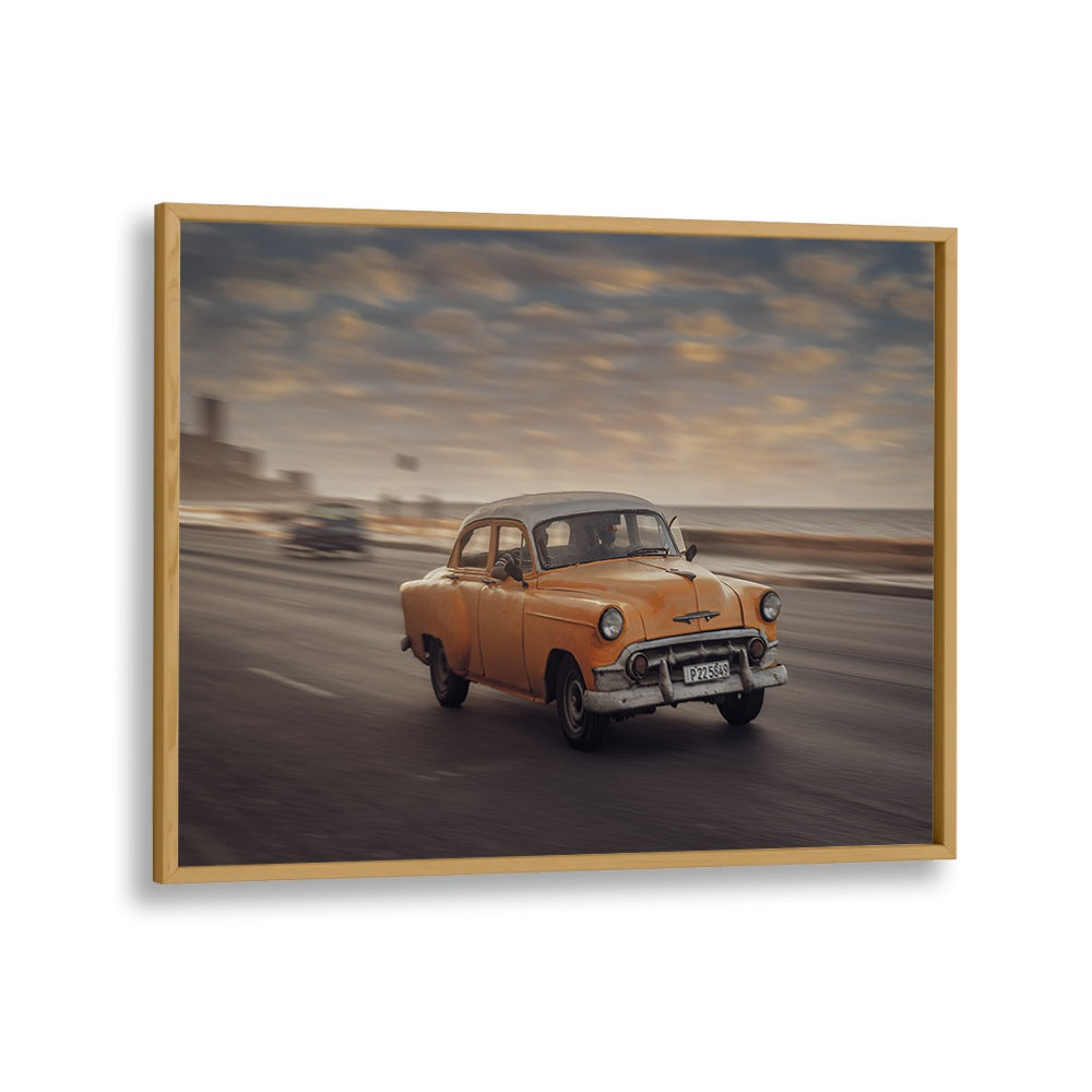 malecon II car poster in Oak Wood Plain Frame