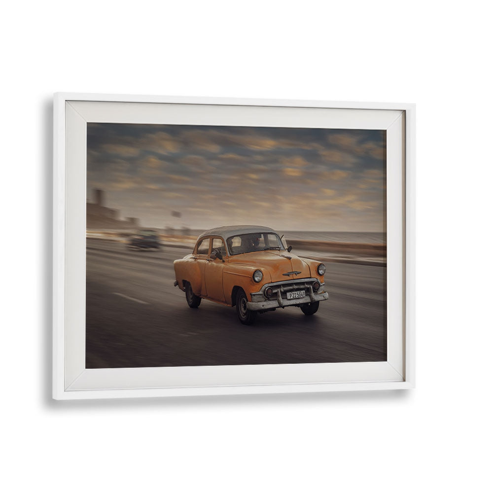 malecon II car poster in White Frame With Mount