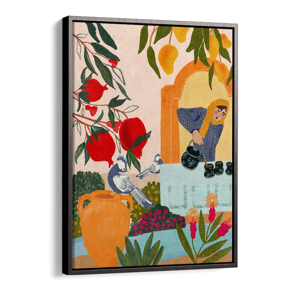 mama's tea garden portraits-figurative illustrations in Black Floater Frame