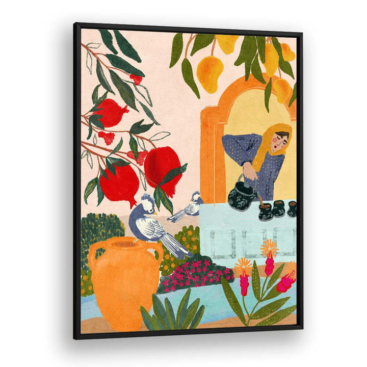 mama's tea garden portraits-figurative illustrations in Black Plain Frame