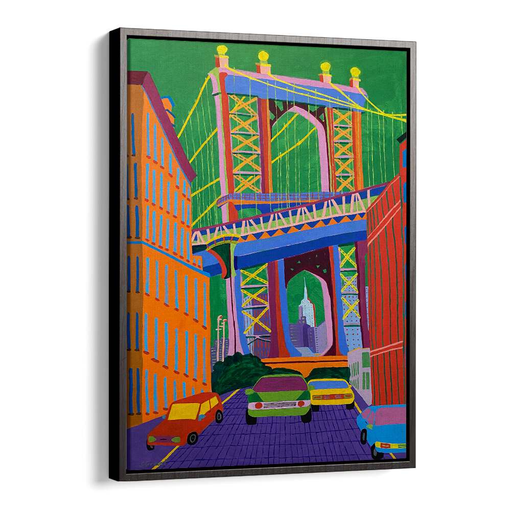 manhattan bridge landscape art prints in Black Floater Frame