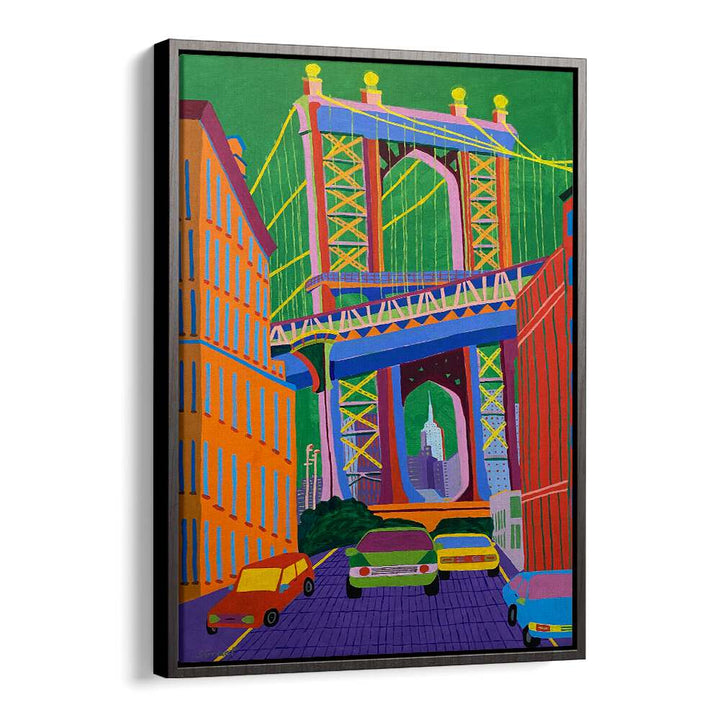manhattan bridge landscape art prints in Black Floater Frame