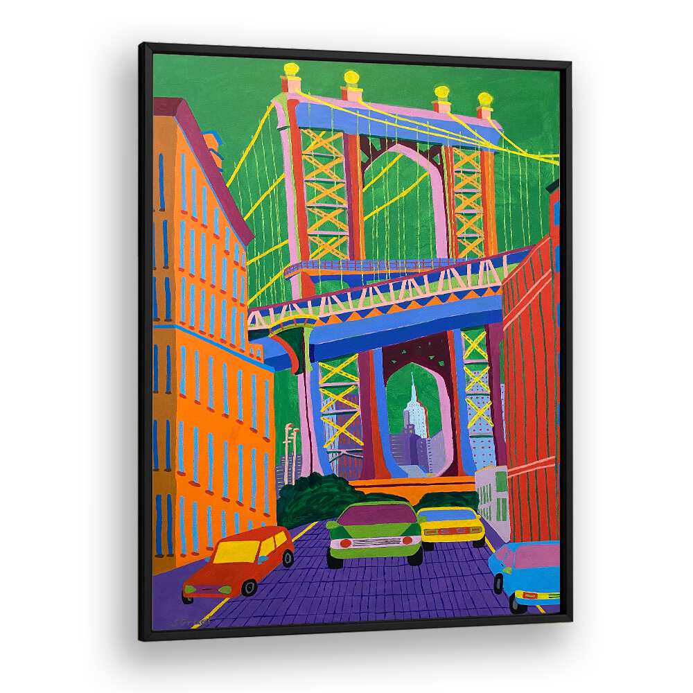 manhattan bridge landscape art prints in Black Plain Frame
