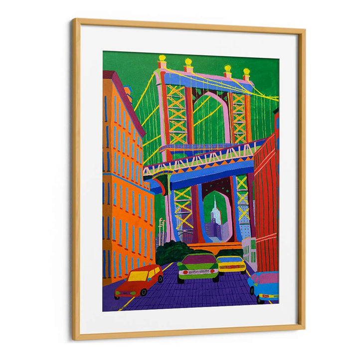 manhattan bridge landscape art prints in Oak Wood Frame With Mount