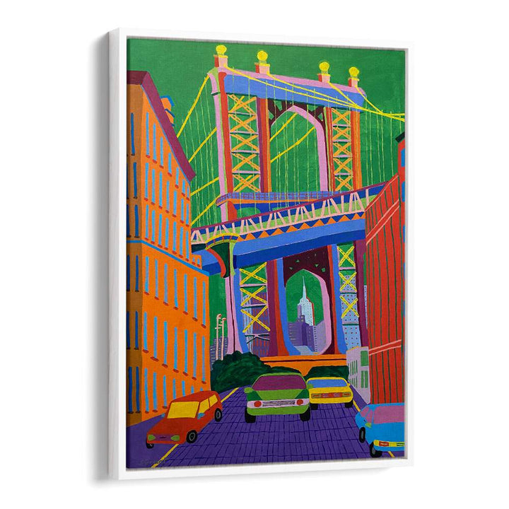 manhattan bridge landscape art prints in White Floater Frame
