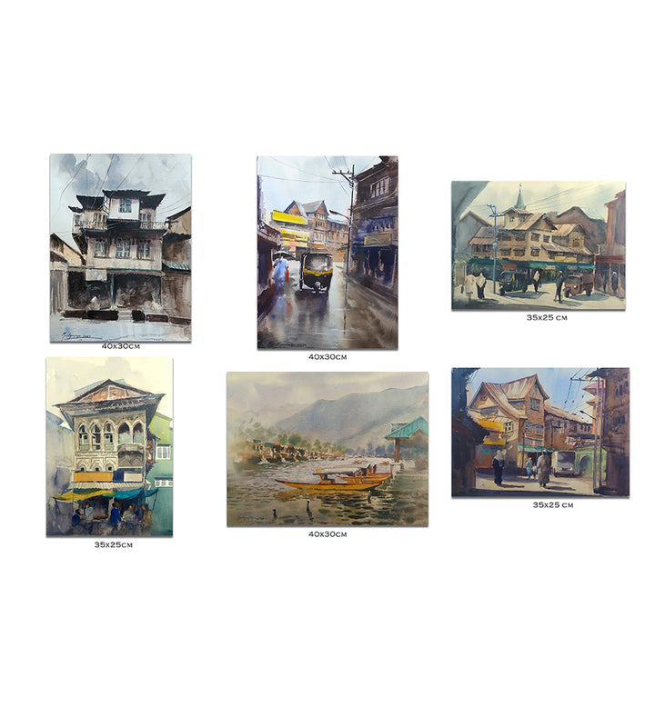 MASMERIZING SRINAGAR ,HANDMADE ARTWORKS ,  SET OF 6 PAINTINGS