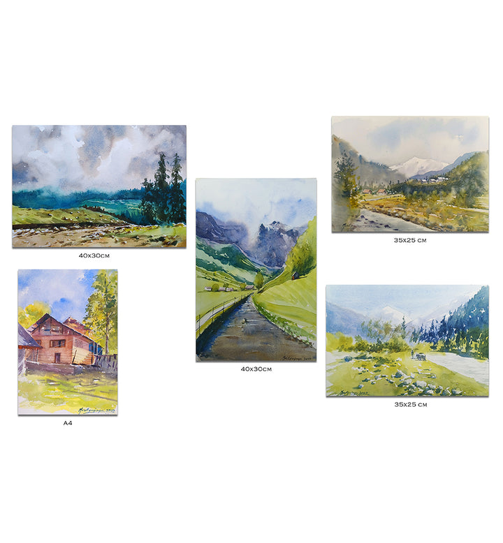 MASMERIZING KASHMIR ,HANDMADE ARTWORKS ,  SET OF 5 PAINTINGS